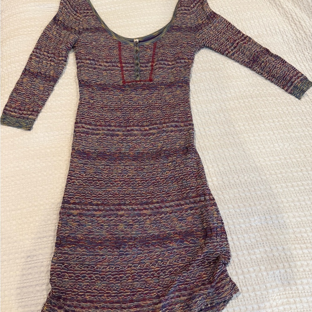 Vintage Free People Multicolor missoni-style Long Sleeve Dress